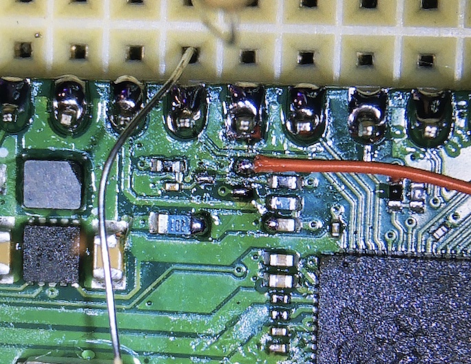 close-up of Q1 bodge wire