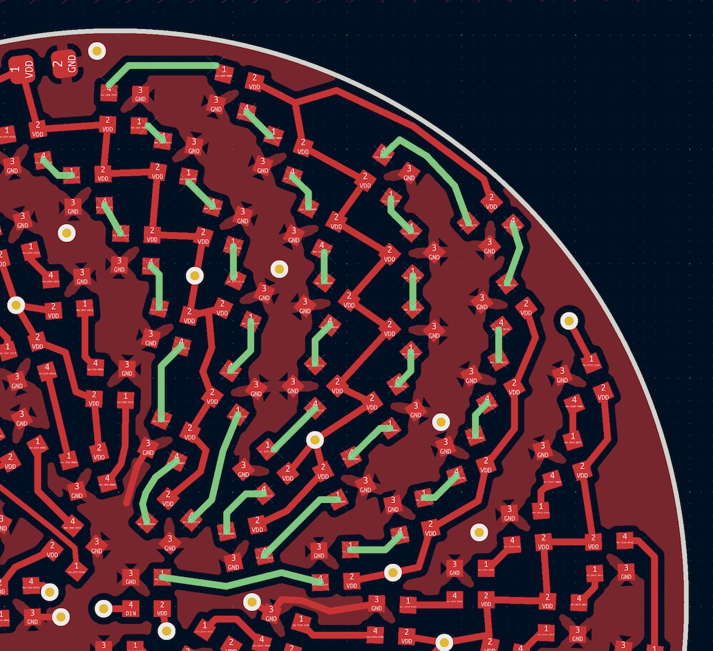 Picture of 1/4 of the PCB with data traces highlighted